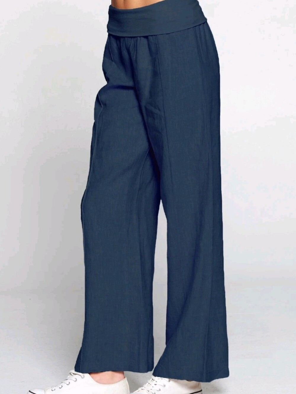 4Our Dreamers Linen Roll Waist Wide Leg Pants XS Navy Blue